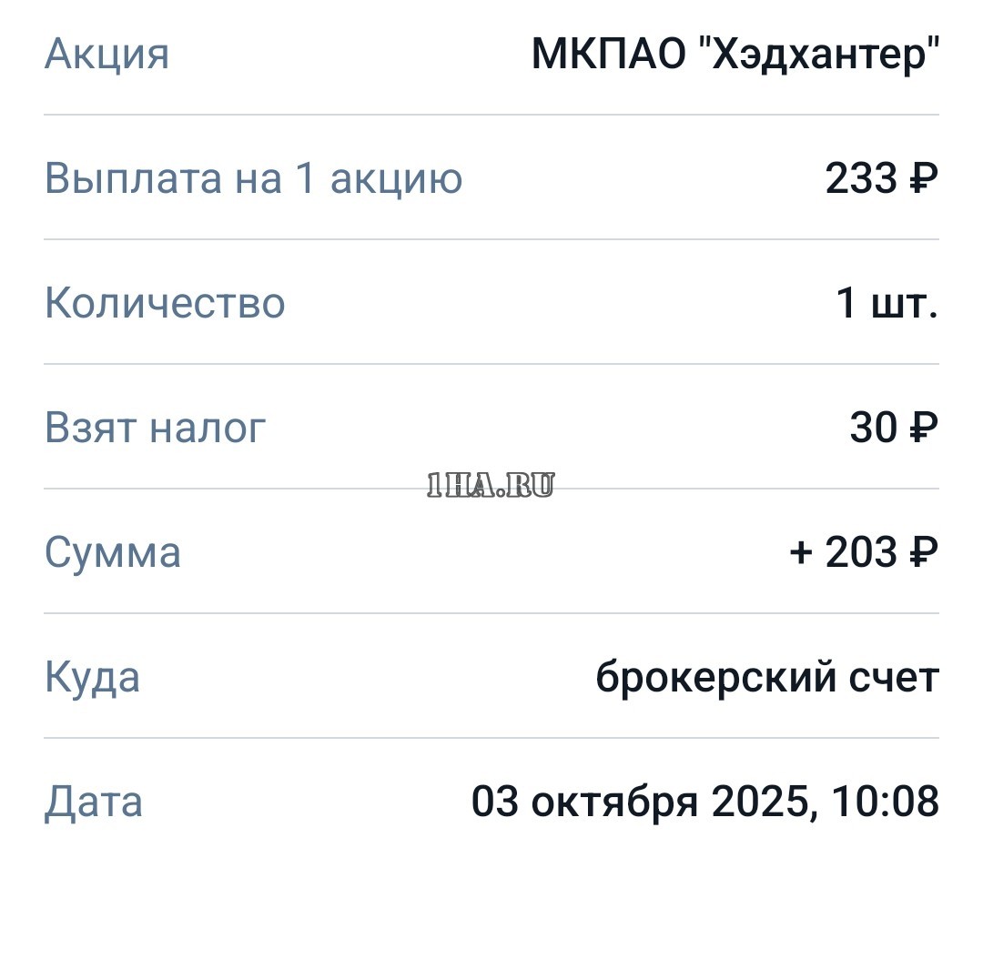 Дивиденды от Хэдхантер